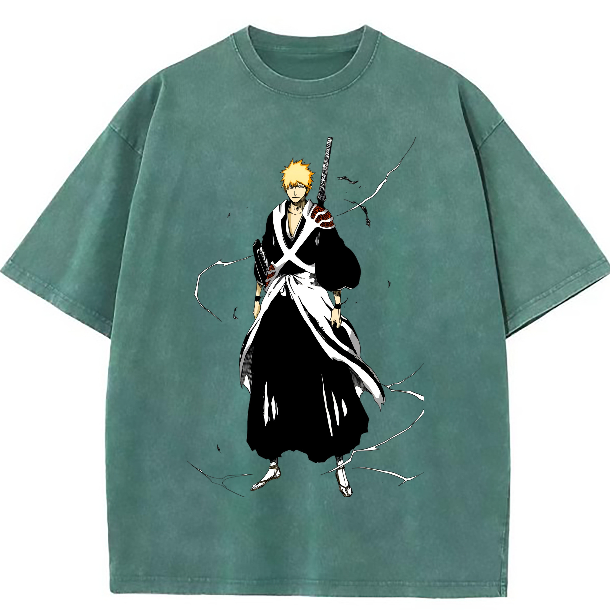 （画像用） ブリーチ 黒崎一護（くろさき いちご）BLEACH Kurosaki Ichigo 綿100% ヴィンテージ風 半袖Tシャツ（フロントプリント）